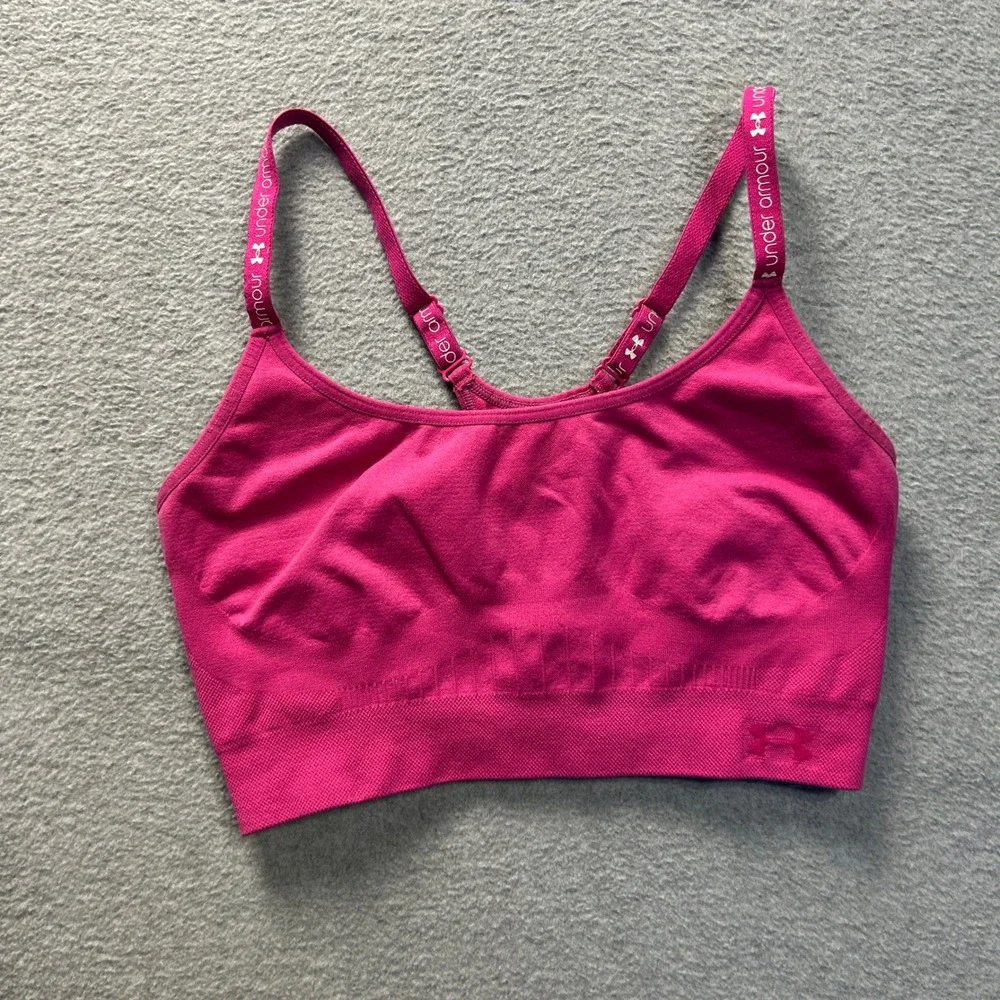 Under Armour Seamless Sports Bra Womens Small Pink Adjustable Strap Yoga Gym Top